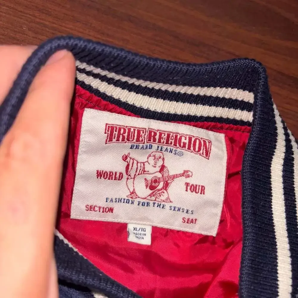 True Religion World Tour Varsity Bomber Jacket Navy XL